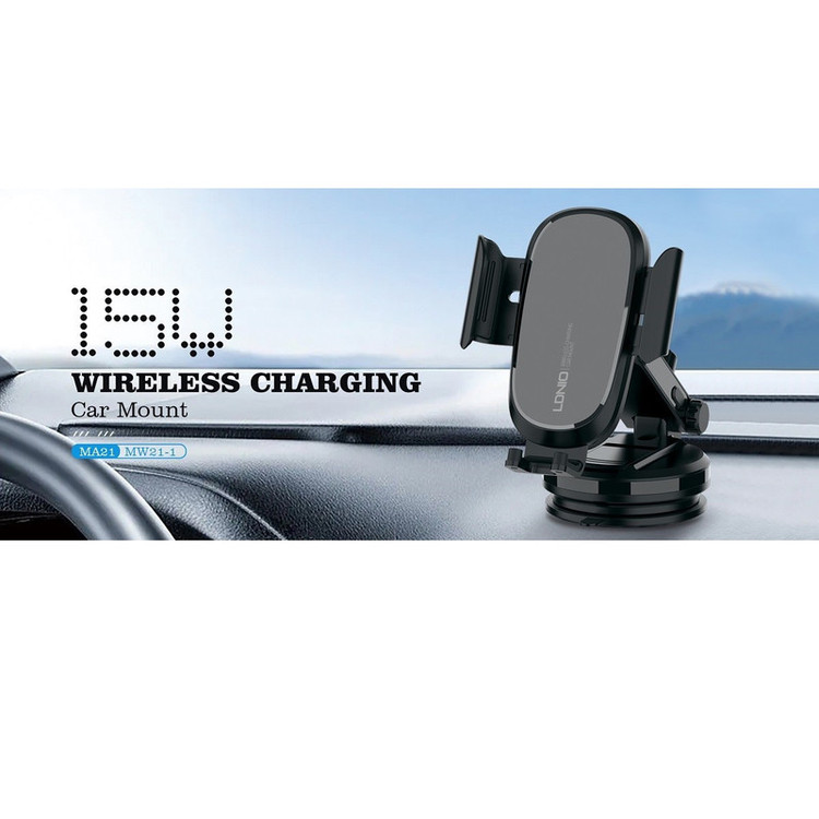 تصویر پایه نگهدارنده و شارژر بی سیم گوشی موبایل 15 وات الدینیو مدل MW21-1