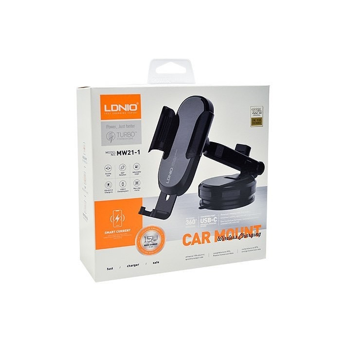 تصویربسته بندی پایه نگهدارنده و شارژر بی سیم گوشی موبایل 15 وات الدینیو مدل MW21-1