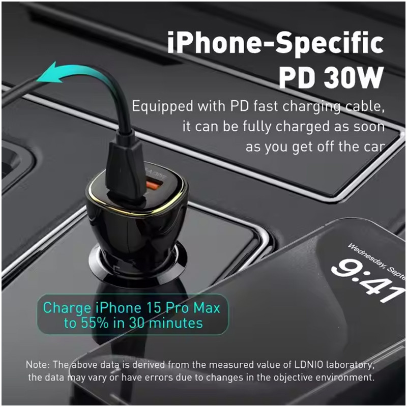شارژر فندکی 60 وات الدینیو مدل C103 به همراه کابل USB-C مشکی رنگ تهران 1020