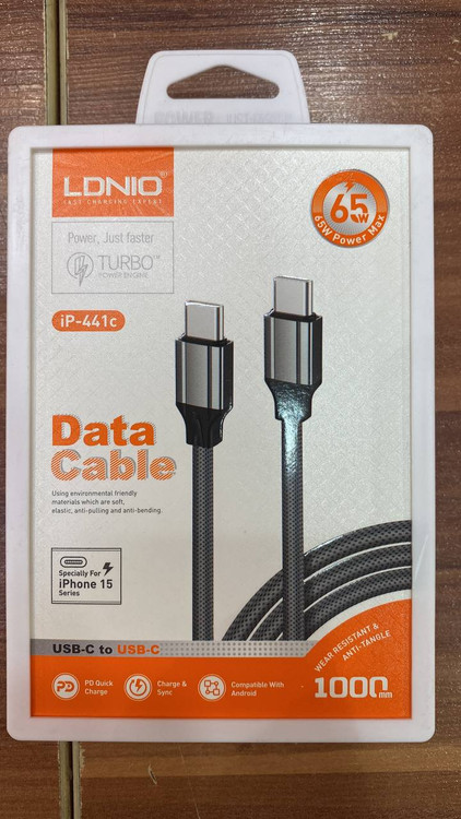 کابل USB-C به USB-C الدینیو مدل LC-441c طول 1 مترخاکستری دو سرتایپ سی رنگ تهران 1020